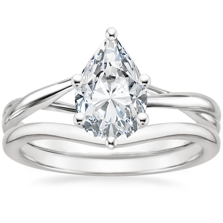 18K White Gold Grace Ring with Petite Curved Wedding Ring