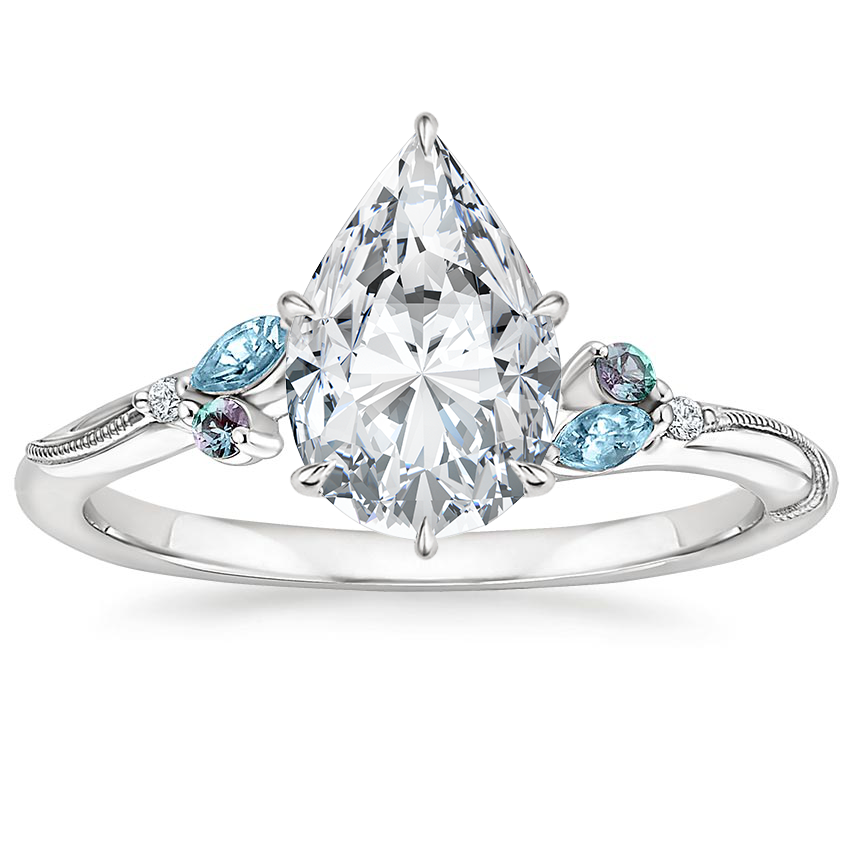 Platinum Camellia Indigo Milgrain Ring, large top view