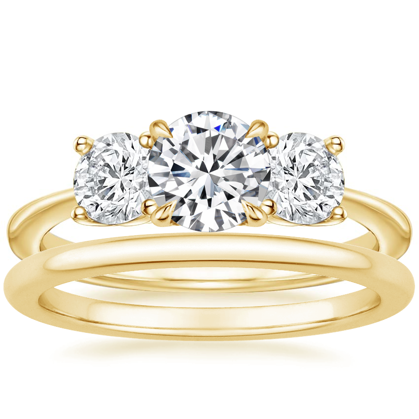 Luxe Selene Three Stone Diamond Ring (2/3 ct. tw.) with Petite Comfort Fit Wedding Ring in 18K Yellow Gold