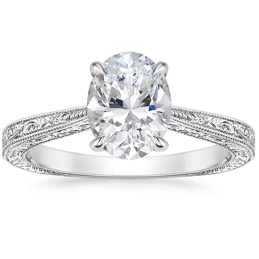 18K White Gold Elsie Engraved Ring, large top view