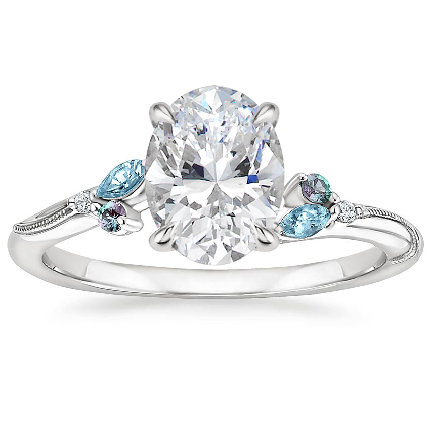 18K White Gold Camellia Indigo Milgrain Ring, large top view