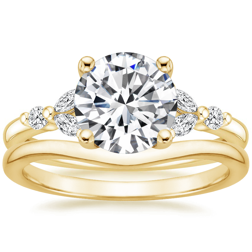 18K Yellow Gold Verbena Diamond Ring with Petite Curved Wedding Ring