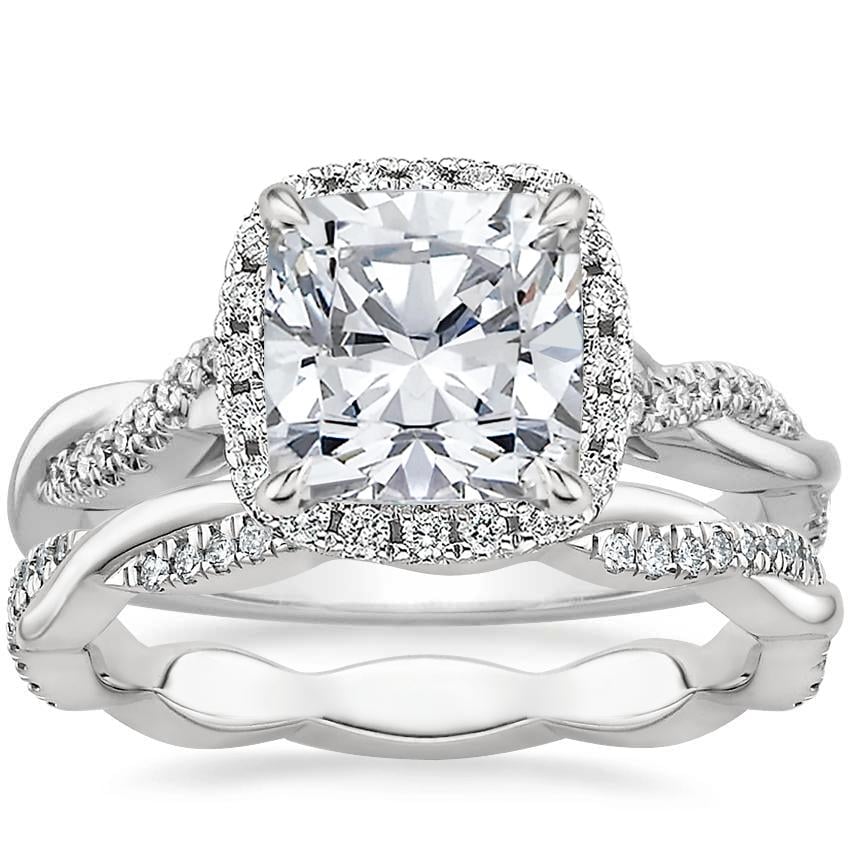 18K White Gold Petite Twisted Vine Halo Diamond Ring 1 4 ct. tw. with Petite Twisted Vine Eternity Diamond Ring 1 5 ct. tw
