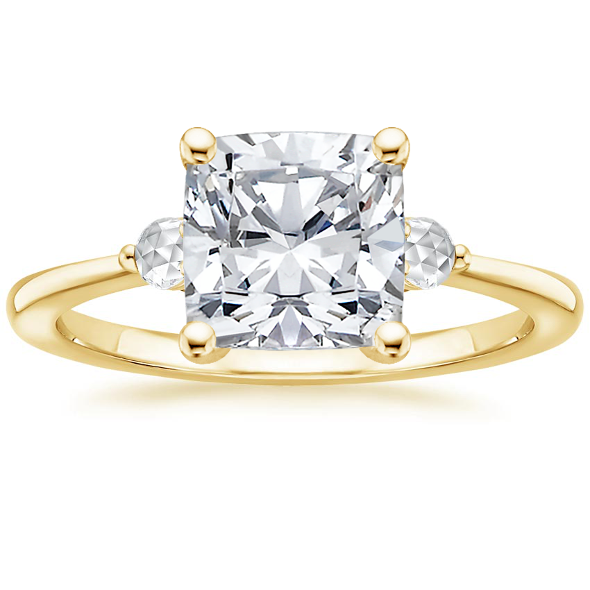 18K Yellow Gold Rose Cut Three Stone Diamond Ring, large top view