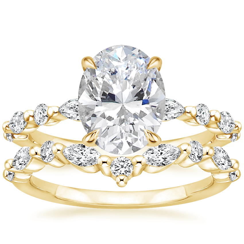 18K Yellow Gold Versailles Hidden Halo Diamond Ring with Curved Versailles Diamond Ring