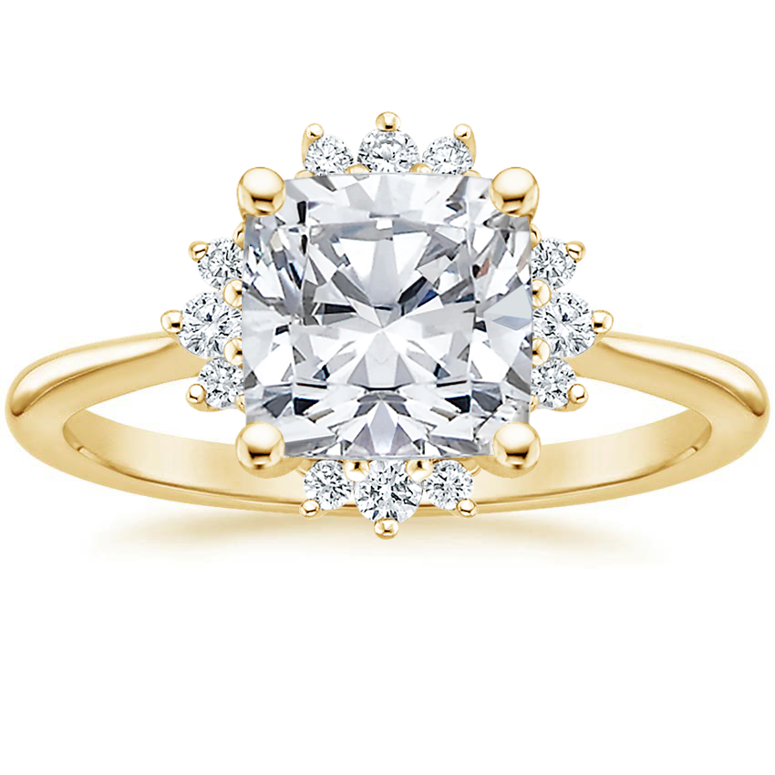 18K Yellow Gold Cressida Halo Diamond Ring, large top view