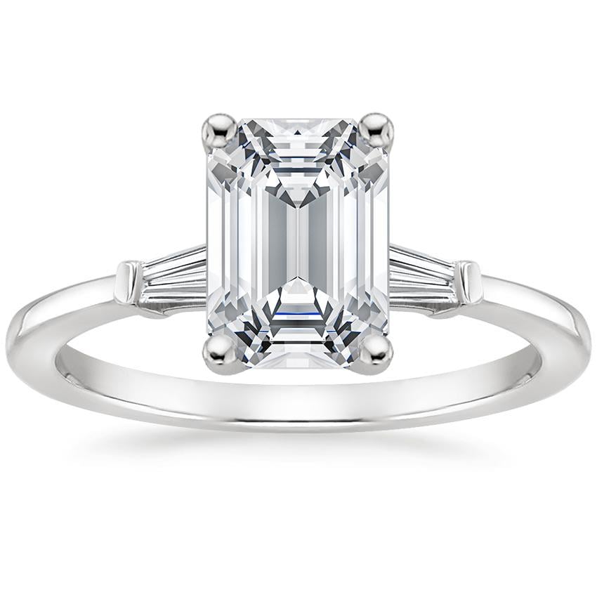 18K White Gold Tapered Baguette Diamond Ring with Memoir Baguette ...