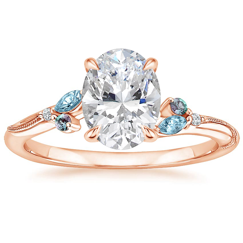 14K Rose Gold Camellia Indigo Milgrain Ring, large top view