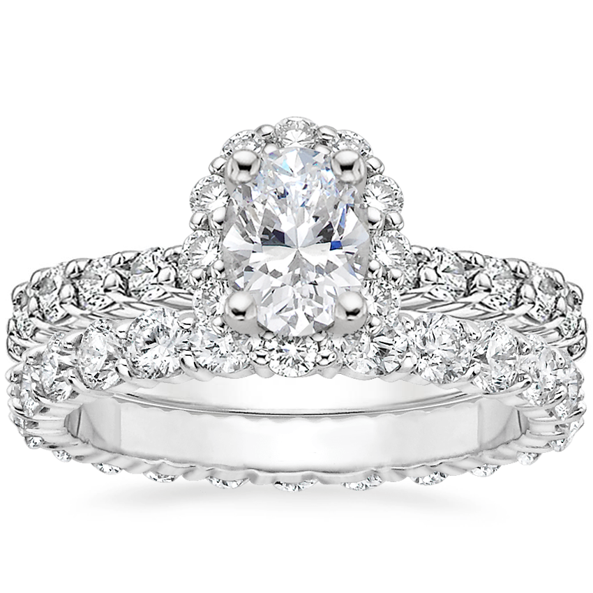 Platinum Lotus Flower Diamond Ring with Diamond Eternity Ring (1 1/3 ct ...