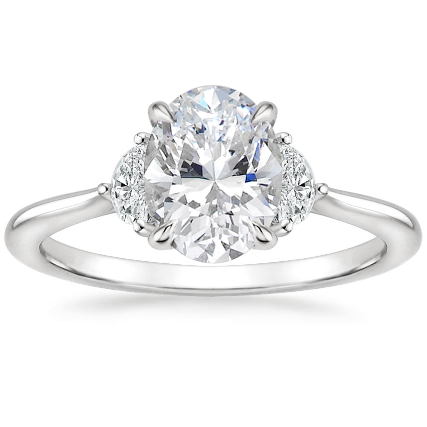 18K White Gold Half Moon Diamond Ring, large top view
