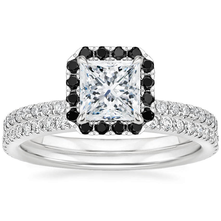18K White Gold Waverly Diamond Ring with Black Diamond Accents with Luxe Ballad Diamond Ring