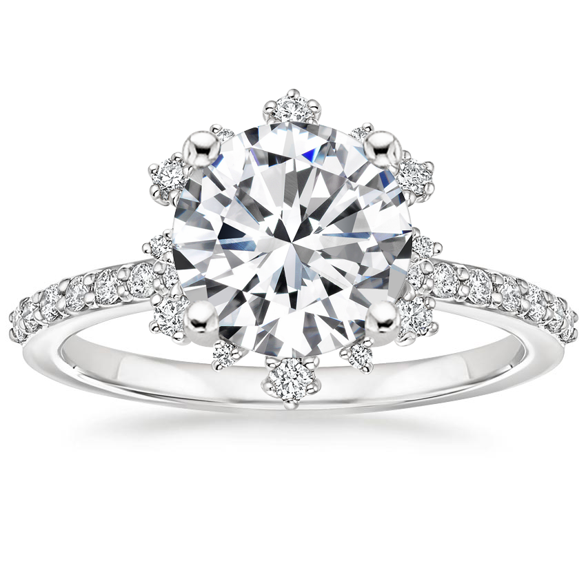 18K White Gold Flor Halo Diamond Ring, large top view