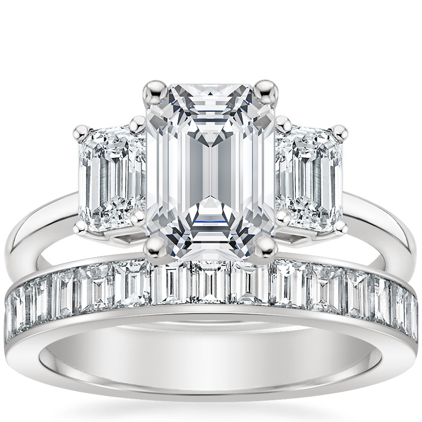 18K White Gold Luxe Rhiannon Diamond Ring (3/4 ct. tw.) with Channel Set  Baguette Diamond Ring (1 ct. tw.)
