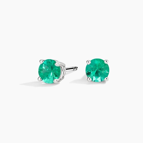 Solitaire Emerald Stud Earrings in 18K White Gold
