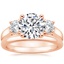 14K Rose Gold Three Stone Trellis Diamond Ring with 2mm Comfort Fit Wedding Ring