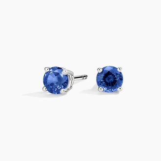 Solitaire Sapphire Stud Earrings in 18K White Gold