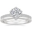 18K White Gold Flor Diamond Ring with Petite Comfort Fit Wedding Ring