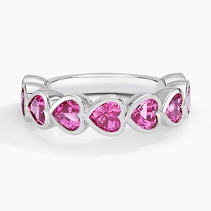 14K White Gold Heart Shaped Lab Pink Sapphire Bezel Ring