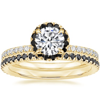 18K Yellow Gold Waverly Diamond Ring with Black Diamond Accents with Luxe Ballad Black Diamond Ring