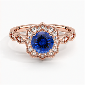 Sapphire Cadenza Halo Diamond Ring in 14K Rose Gold