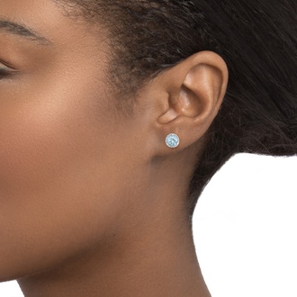 Aquamarine Halo Diamond Earrings in 18K White Gold