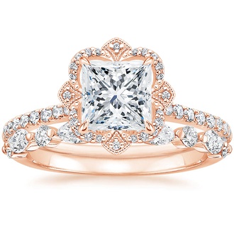 14K Rose Gold Reina Diamond Ring with Versailles Diamond Ring (3/8 ct. tw.)