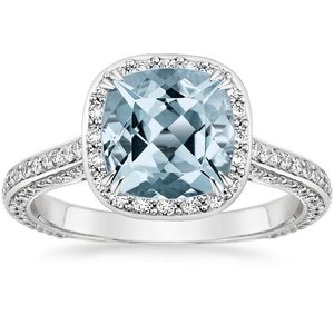 Aquamarine Enchant Halo Ring in 18K White Gold | Brilliant Earth