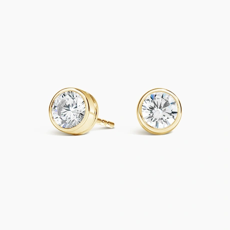 Bezel-Set Round Diamond Stud Earrings in 18K Yellow Gold