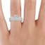 18K White Gold Delicate Antique Scroll Contoured Diamond Ring, smallzoomed in top view on a hand
