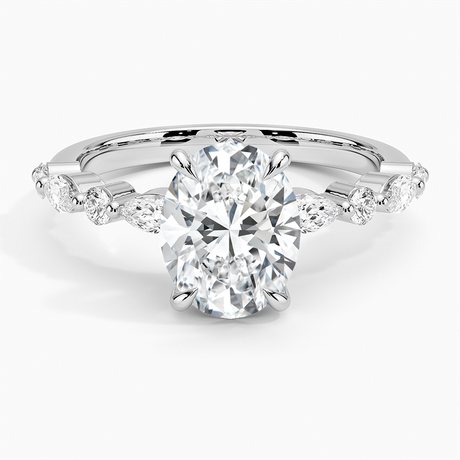 Round Marquise Diamond 3 Stone Engagement Ring Setting 18k W Gold (0.2Ct.  tw.)