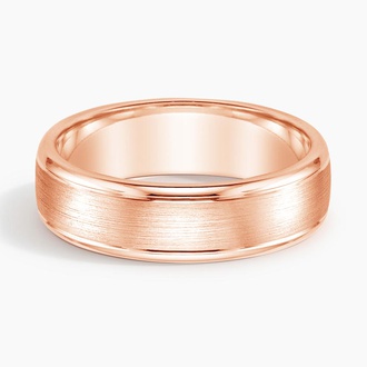 Beveled Edge Matte  with Grooves 6mm Wedding Ring in 14K Rose Gold