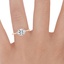 14K Rose Gold Shield Cut Three Stone Diamond Ring, smallzoomed in top view on a hand