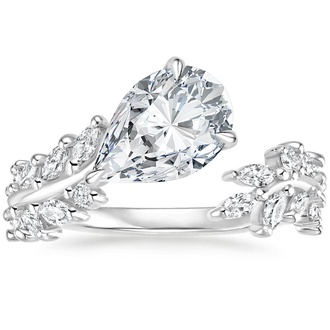 Asymmetrical Diamond Leaf Engagement Ring