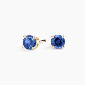 Solitaire Sapphire Stud Earrings in 18K Yellow Gold