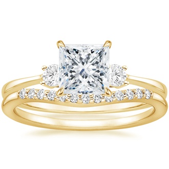 18K Yellow Gold Selene Diamond Ring with Petite Curved Diamond Ring