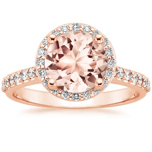Morganite Halo Diamond Ring with Side Stones (1/3 ct. tw.) in 14K Rose Gold
