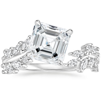 Asymmetrical Diamond Leaf Engagement Ring