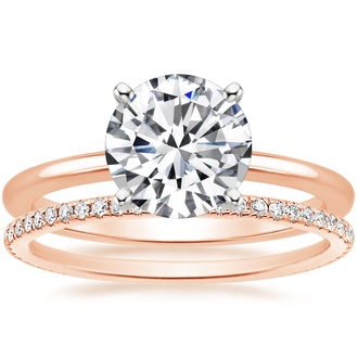 14K Rose Gold Four-Prong Petite Comfort Fit Ring with Whisper Eternity Diamond Ring