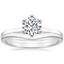 18K White Gold Six Prong Hidden Halo Diamond Ring with Petite Curved Wedding Ring