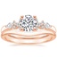 14K Rose Gold Rosette Diamond Ring with Petite Curved Wedding Ring
