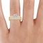 18K Yellow Gold Delicate Antique Scroll Contoured Diamond Ring, smallzoomed in top view on a hand