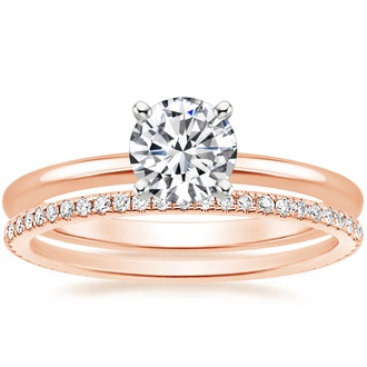 14K Rose Gold Four-Prong Petite Comfort Fit Ring with Whisper Eternity Diamond Ring