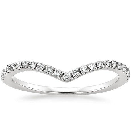 Elegant Womens 10k Gold Round Diamond Wedding Band V Shape Curved Chevron Ring