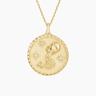 Diamond Accented Aquarius Zodiac Necklace