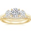 18K Yellow Gold Three Stone Cushion Diamond Ring with Petite Curved Diamond Ring (1/10 ct. tw.)