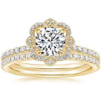 18K Yellow Gold Reina Diamond Ring with Luxe Ballad Diamond Ring (1/4 ct. tw.)