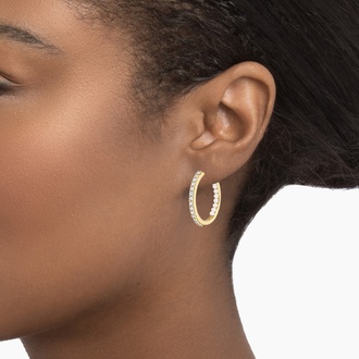 Cultured Pearl and Lab Diamond Hoop Earrings
