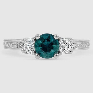 Aquamarine Antique Scroll Three Stone Trellis Diamond Ring (1/3 ct. tw ...