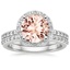 18KW Morganite Halo Diamond Ring with Side Stones (1/3 ct. tw.) with Petite Shared Prong Diamond Ring (1/4 ct. tw.), smalltop view