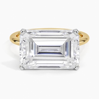 Horizontal Petite Comfort Fit Emerald Cut Moissanite Ring in 18K Yellow Gold